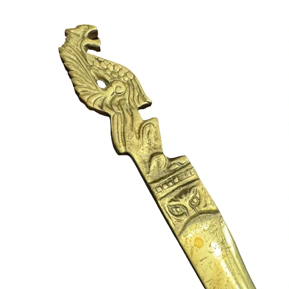 Vintage Brass Winged Dragon Dagger Letter Opener Marked Japan